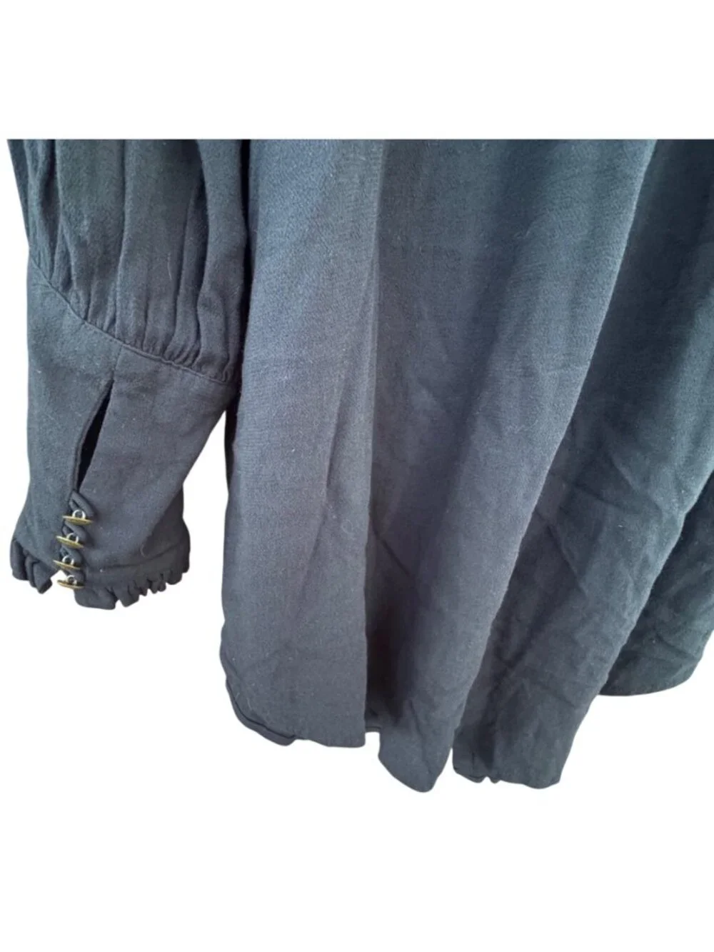 Free People Womens Medium Black Long Sleeve Button Up Ruffle Tunic Blouse Top